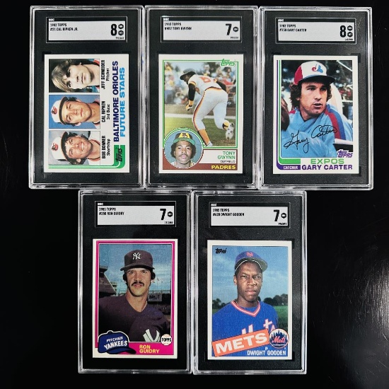 Set of (5) Topps Baseball Cards - SGC Graded w/ Ripken Jr., Gwynn, Carter