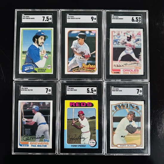 Set of (6) SGC Graded Topps Baseball Cards - HOF Stars incl. Alomar, Murray, Mol