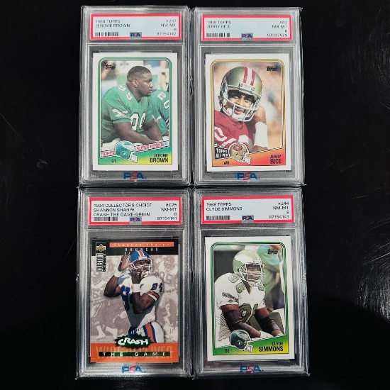 Set of (4) Graded Football Cards - Jerry Rice, Jerome Brown, Sharpe & Simmons (P