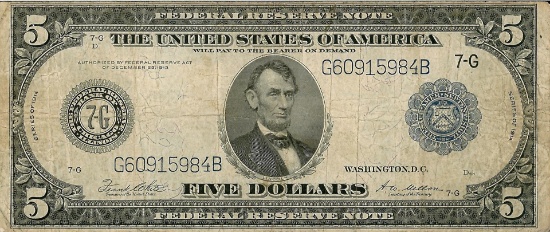 1914 $5 Federal Reserve Bank Note