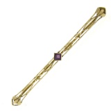 Antique 14k Yellow Gold Square Step Cut Amethyst Open Work Design Bar Pin Brooch