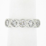 NEW Custom Made Platinum 1.19 ctw Bezel Diamond 5 Stone Classic Wedding Band Rin