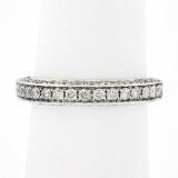 Estate 18k White Gold 0.90 ctw Pave Diamond 3.7mm 3 Sided Wedding Stack Band Rin
