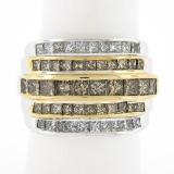 14k TT Gold 3.90 ctw Fancy Brown & White Diamond Channel Set 5 Row Wide Band Rin