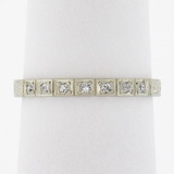 Antique 18K White Gold .08 ctw Pave Diamond Engraved Scroll Work Stack Band Ring