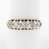 Antique Victorian 14k Rosy Yellow Gold 1.35 ctw 5 Old Mine Cut Diamond Band Ring