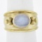 Maz 14k Yellow Gold Oval Moonstone Matte Finish Cigar Band Ring w/ Bead Work