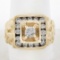 Men's Solid 14K Yellow Gold 1.26 ctw Diamond Solitaire & Halo Nugget Style Ring