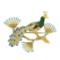 Vintage 18k Yellow Gold Multi Color Enamel Peacock Bird on Branch Pin Brooch
