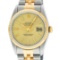 Rolex Mens 18K Yellow Gold And Stainless Steel Champagne Index Fluted Bezel Date