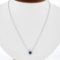 NEW 14K White Gold 1.07 ctw Round Sapphire & Diamond Halo Pendant Chain Necklace