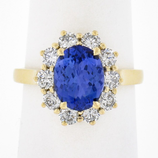 NEW 14k Yellow Gold 2.86 ctw Oval Violet Blue Tanzanite Round Diamond Halo Ring