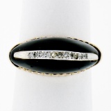 Vintage 14K Yellow Gold .13 ctw Pave Diamond & Domed Custom Cut Black Onyx Ring