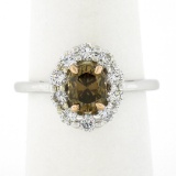 NEW 18k & 14k Gold GIA Fancy Dark Yellow Brown Solitaire w/ Diamond Halo Ring