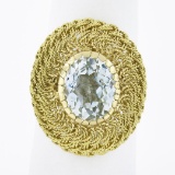 Vintage 18K Gold Oval Aquamarine Solitaire Braided Hand Wire Work Cocktail Ring