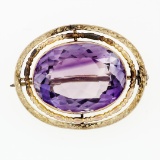 Antique Victorian 9k Yellow Gold Large Medium Purple Amethyst Open Frame Brooch