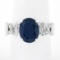 Vintage Platinum 4.95 ctw GIA Oval Dark Blue Sapphire w/ Old European Diamond Ri