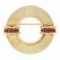Retro Vintage 14k Yellow Gold 0.64 ctw Round Ruby Fluted Circle Wreath Brooch Pi
