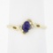 Petite Solid 10k Yellow Gold Oval Amethyst Solitaire Diamond 3 Three Stone Ring