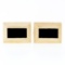 Large Vintage 14k Yellow Gold Flat Rectangular Black Onyx Florentine Cuff Links