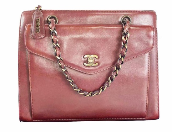 Chanel Dark Red Leather Vintage Bordeaux Tote Bag