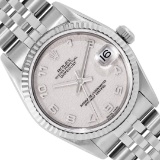 Rolex Ladies Stainless Steel Midsize 31MM Cream Arabic Dial 18K Gold Fluted Beze