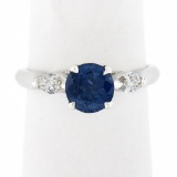 Vintage 14k White Gold 1.28 ctw GIA Round Sapphire & Marquise Diamond Accents Ri
