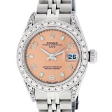 Rolex Ladies Stainless Steel Quickset Salmon Dial Diamond Lugs Date Wristwatch