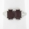 Antique Art Deco 14k Gold Rectangular Filigree 2 Stone Garnet Twin Ring