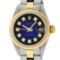 Rolex Ladies Quickset Two Tone Blue Vignette Diamond Oyster Band Datejust Wristw
