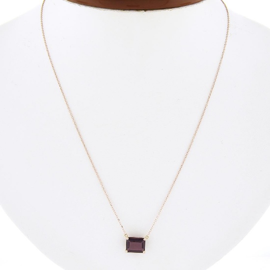 NEW 14k Rose Gold 1.97 ctw Rectangular Step Cut Garnet Solitaire Pendant Necklac
