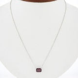 NEW 14k White Gold 1.50 ctw Rectangular Step Cut Garnet Solitaire Pendant Neckla