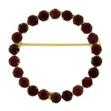 Vintage Retro 14k Yellow Gold 3.3 ctw Round Prong Set Garnet Wreath Circle Brooc