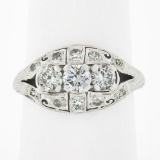 Antique Art Deco Platinum 0.81 ctw Old Cut Diamond Detailed Etched Domed Band Ri