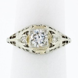 Vintage 18k Gold Old Cut Diamond Solitaire Filigree Engagement or Promise Ring