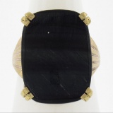 Vintage 9 ctw Yellow Gold 21.3x15.8mm Flat Cushion Black Agate Solitaire Ring