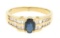 18k Yellow Gold .94 ctw Solitaire Oval Sapphire w/ Baguette & Round Diamond Ring
