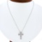 NEW 14k White Gold.60 ctw Round Pave Diamond Boxy Cross Slide Pendant & 18 Chain