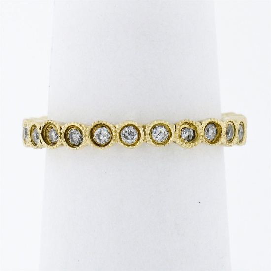 14k Yellow Gold 0.92 ctw Round Milgrain Bezel Set Diamond Eternity Band Ring Sz