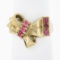 Vintage Retro 10k Yellow Gold Round Brilliant Red Stone Polished Bow Ribbon Ring