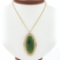 Vintage 14k Gold Large Oval Cabochon Jade Pearl Twisted Wire Halo Brooch Pendant