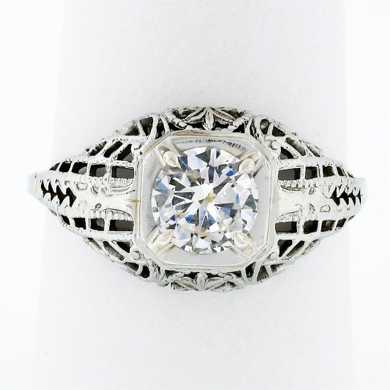 Antique 18k Gold.71 ctw GIA Old Transitional Cut Diamond Filigree Engagement Rin