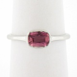 18k White Gold 0.81 ctw GIA Cushion Padparadscha Sapphire Bezel Solitaire Ring