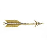 Antique Art Nouveau Solid 14k Yellow Gold Detailed Seed Pearl Arrow Pin Brooch
