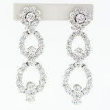 Platinum 14.92 ctw Round VVS G Diamond Long Dangle Drop Fiery Statement Earrings