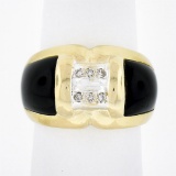 14K Yellow Gold .12 ctw Pave Diamond Black Onyx Sides Polished Wide Dome Band Ri