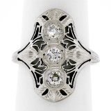 Antique Art Deco 18K White Gold.35 ctw Diamond Domed Etched Filigree Dinner Ring