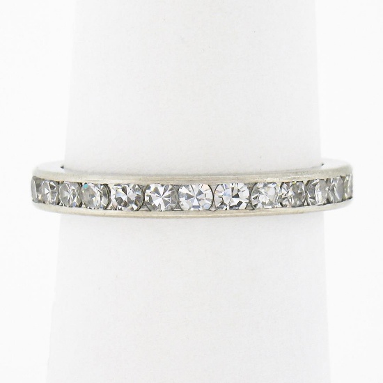 Antique Platinum 1 ctw Single Cut Channel Diamond 2.6mm Eternity Wedding Band Ri
