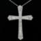 Large 14k White Gold 1.18 ctw Round Diamond Cross Pendant w/ 18