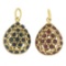 Pair 18k Yellow Gold Bezel Set Sapphire & Ruby Puffed Teardrop Charms Pendants